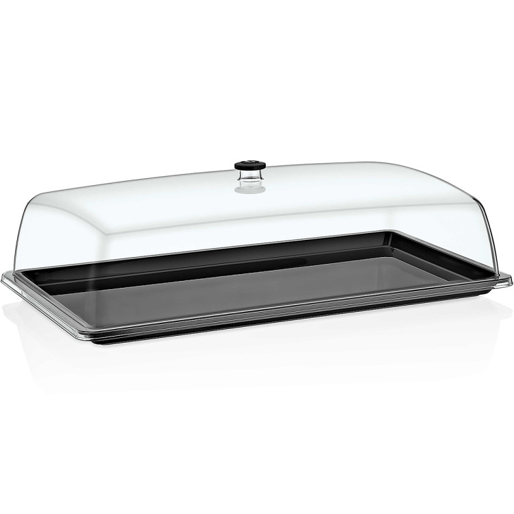 Polycarbonate Gastronorm Tray with Dome Cover GN1/1 Depth 20mm Black - CEGF11-GFT11B Polycarbonate Gastronorm Tray with Dome Cover GN1/1 Depth 20mm Black - CEGF11-GFT11B