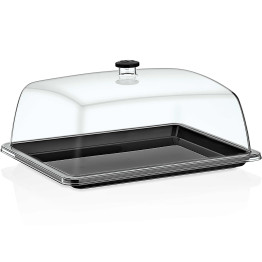 Polycarbonate Gastronorm Tray with Dome Cover GN1/2 Depth 20mm Black - CEGF12-GFT12B