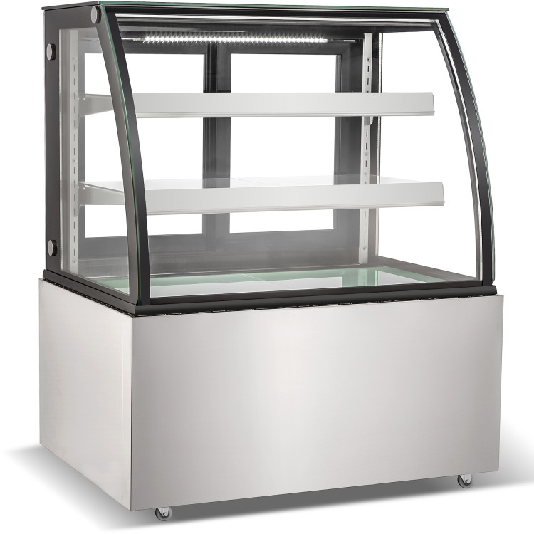 Cake counter Curved front 900x700x1200mm 2 shelves Stainless steel base LED - CEGN900CF2