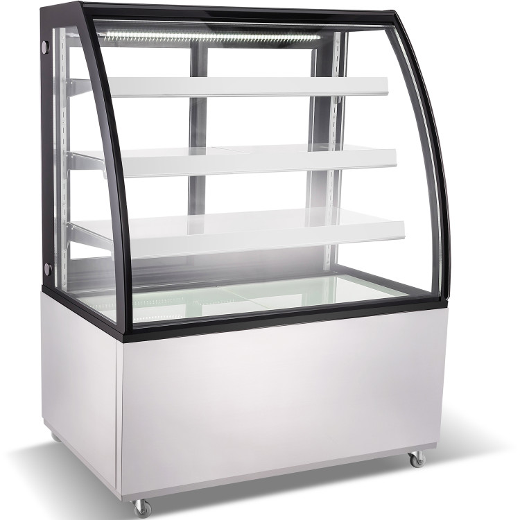 Cake counter Curved front 1200x730x1300mm 3 shelves Stainless steel base LED - CEGN1200CF3