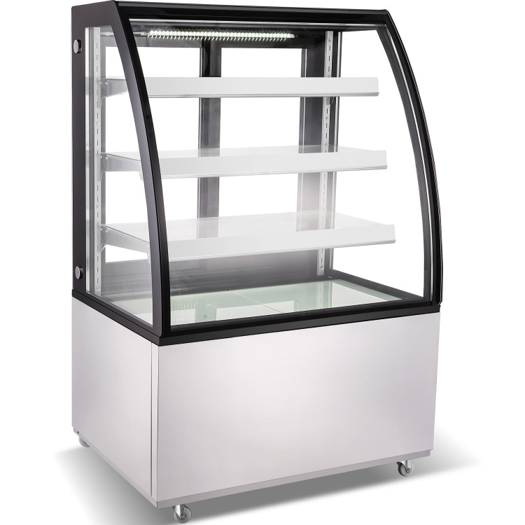 Cake counter Curved front 900x730x1300mm 3 shelves Stainless steel base LED - CEGN900CF3