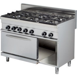 Professional Gas range Gas oven & open base 6 burners 36kW+6kW - Hotmax 700 CEGR732