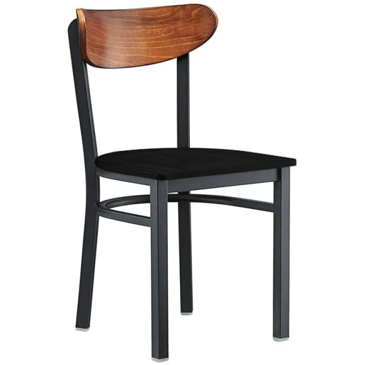 Black Steel Chair with Black Wood Seat & Antique Walnut Back - CEGS65VBLACKWOODSEATWALNUTBACK