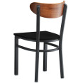 Black Steel Chair with Black Wood Seat & Antique Walnut Back - CEGS65VBLACKWOODSEATWALNUTBACK