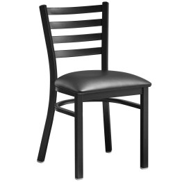 Black Steel Chair with Black Vinyl Cushion Seat & Black Back - CEGS694BLACKCUSHSEATBLACKBACK