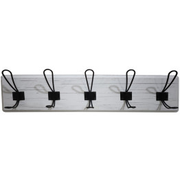 Rustic Wall Mounted 24" (610mm) Coat Rack with 5 Rustic Hooks Solid Pine Wood Whitewash | CaterEq CEGWA314