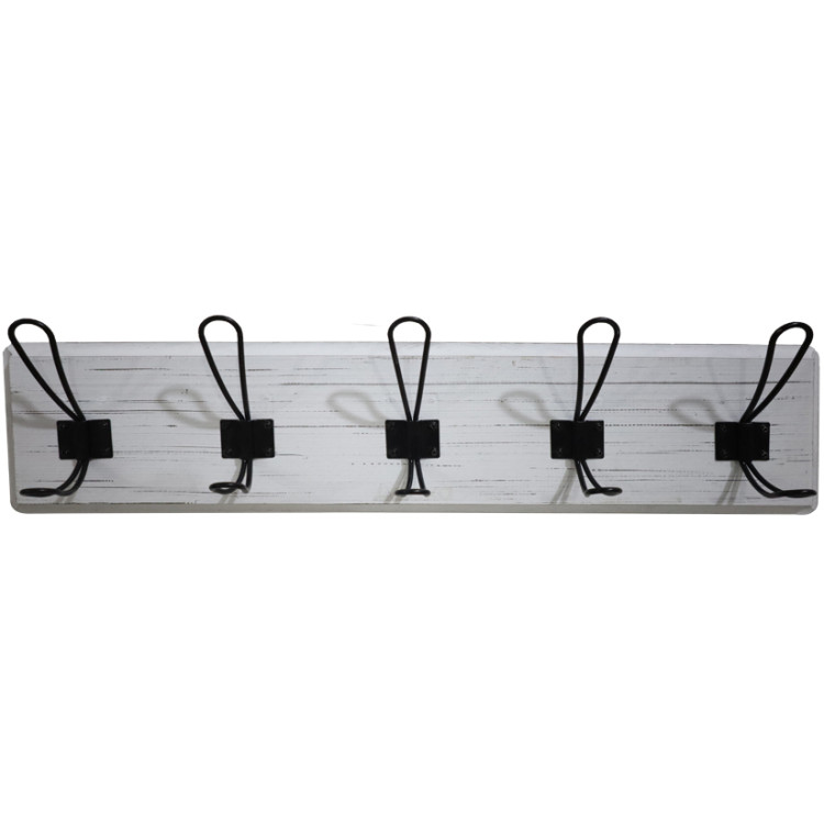 Rustic Wall Mounted 24" (610mm) Coat Rack with 5 Rustic Hooks Solid Pine Wood Whitewash | CaterEq CEGWA314