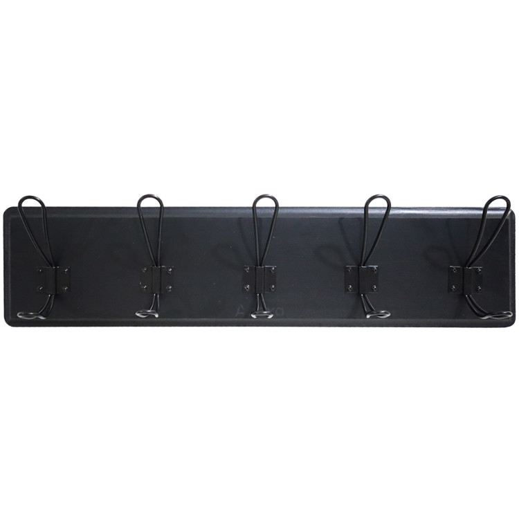 Rustic Wall Mounted 24" (610mm) Coat Rack with 5 Rustic Hooks Solid Pine Wood Black | CaterEq CEGWA316