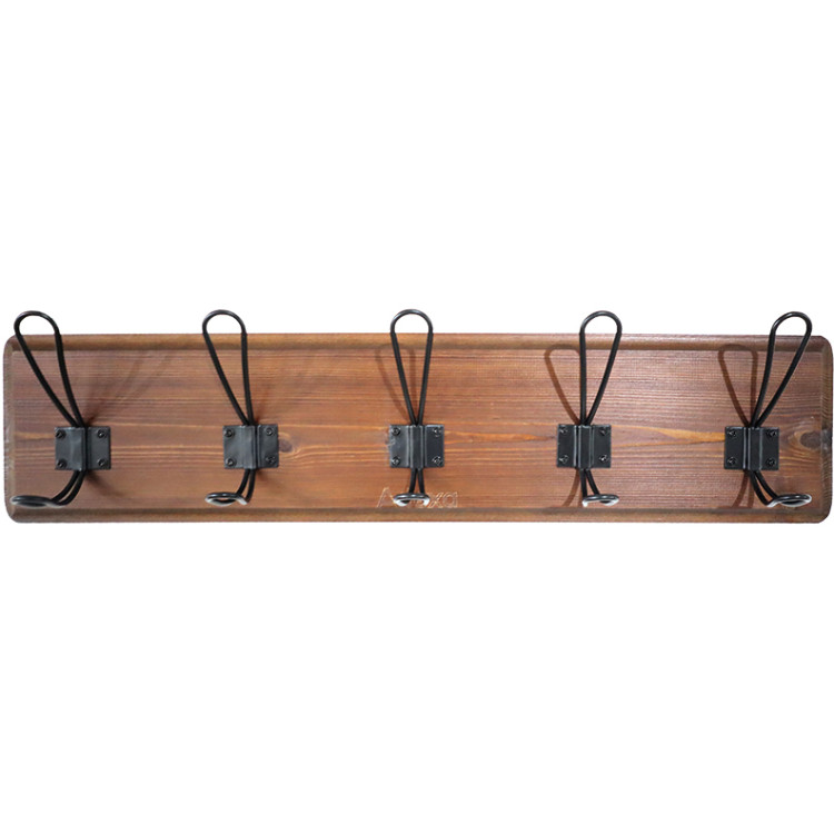Rustic Wall Mounted 24" (610mm) Coat Rack with 5 Rustic Hooks Solid Pine Wood Brown | CaterEq CEGWA318