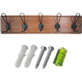 Rustic Wall Mounted 24" (610mm) Coat Rack with 5 Rustic Hooks Solid Pine Wood Brown | CaterEq CEGWA318
