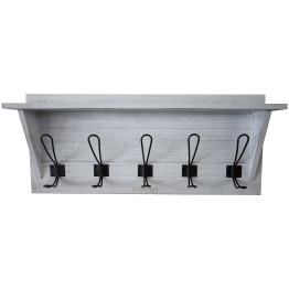 Rustic Wall Mounted 24" (610mm) Coat Rack Shelf with 5 Rustic Hooks Solid Pine Wood Whitewash | CaterEq CEGWA320