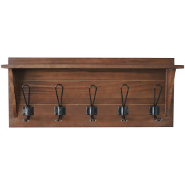 Rustic Wall Mounted 24" (610mm) Coat Rack Shelf with 5 Rustic Hooks Solid Pine Wood Brown | CaterEq CEGWA322