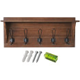 Rustic Wall Mounted 24" (610mm) Coat Rack Shelf with 5 Rustic Hooks Solid Pine Wood Brown | CaterEq CEGWA322