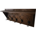 Rustic Wall Mounted 24" (610mm) Coat Rack Shelf with 5 Rustic Hooks Solid Pine Wood Brown | CaterEq CEGWA322