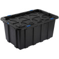 Commercial 60L Plastic Storage Box with Snap Lid Set of 8 PP Black with Blue Clips 625 x 415 x 340mm | CaterEq CEH0060SETOF8