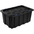 Commercial 100L Plastic Storage Box with Snap Lid Set of 6 PP Black with Blue Clips 750 x 515 x 380mm | CaterEq CEH0100GGSETOF6 Commercial 100L Plastic Storage Box with Snap Lid Set of 6 PP Black with Blue Clips 750 x 515 x 380mm | CaterEq CEH0100GGSETOF6