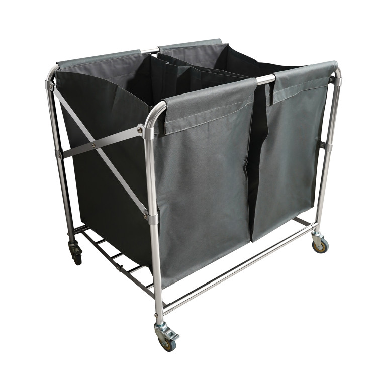 Commercial Stainless Steel Foldable Laundry Trolley with 2 Bags – 895 × 660 × 860 mm| CaterEq CEH080C
