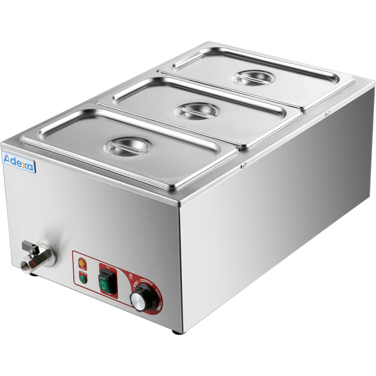 Commercial Bain Marie with Drain Tap 3xGN1/3 Including 3 containers with lid - CEHB3 Commercial Bain Marie with Drain Tap 3xGN1/3 Including 3 containers with lid - CEHB3