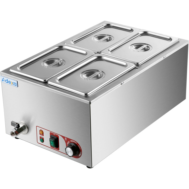 Commercial Bain Marie with Drain Tap 4xGN1/4 Including 4 containers with lid - CEHB4