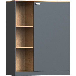 Professional Knock-Down Metal Storage Cabinet with Open & Enclosed Shelves Wooden Effect Dark Grey 900x390x1120mm | CaterEq CEHDCZHC