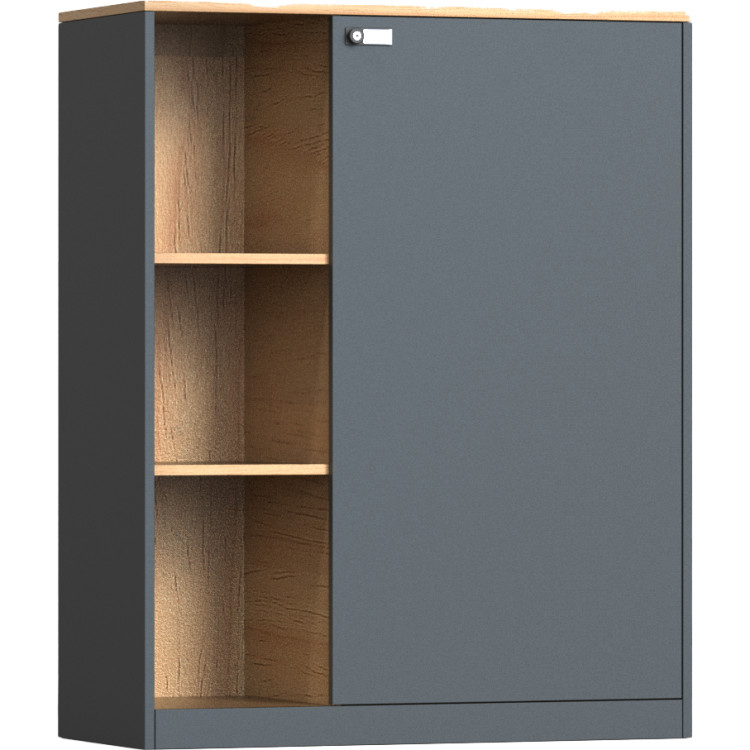 Professional Knock-Down Metal Storage Cabinet with Open & Enclosed Shelves Wooden Effect Dark Grey 900x390x1120mm | CaterEq CEHDCZHC