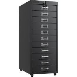 Professional 11-Drawer Lockable Metal Storage Cabinet with Wheels 280x425x710mm Black| CaterEq CEHDKM11LOCKBLACK