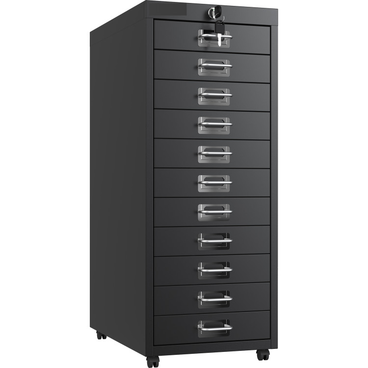 Professional 11-Drawer Lockable Metal Storage Cabinet with Wheels 280x425x710mm Black| CaterEq CEHDKM11LOCKBLACK