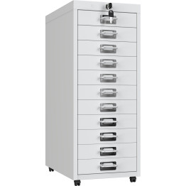 Professional 11-Drawer Lockable Metal Storage Cabinet with Wheels 280x425x710mm White | CaterEq CEHDKM11LOCKWHITE