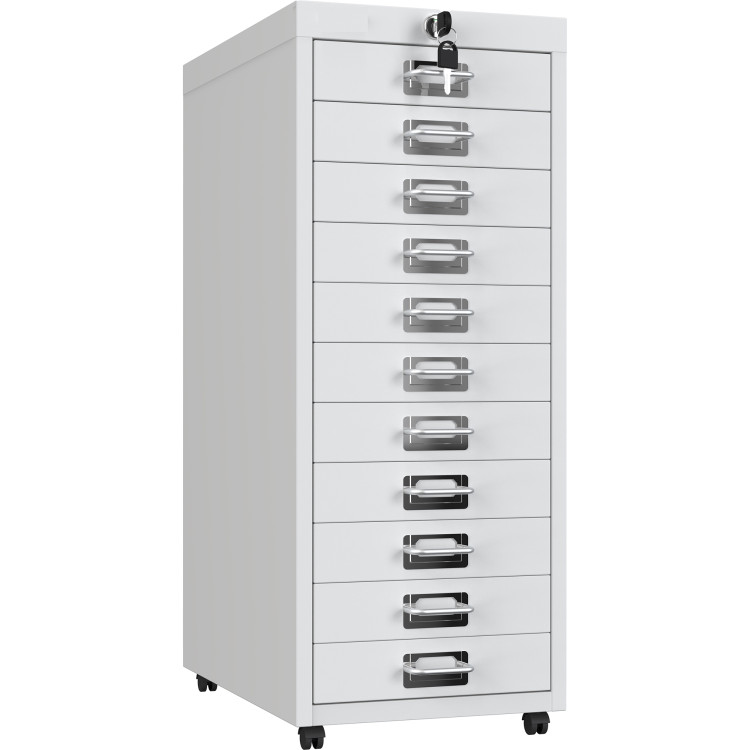 Professional 11-Drawer Lockable Metal Storage Cabinet with Wheels 280x425x710mm White | CaterEq CEHDKM11LOCKWHITE