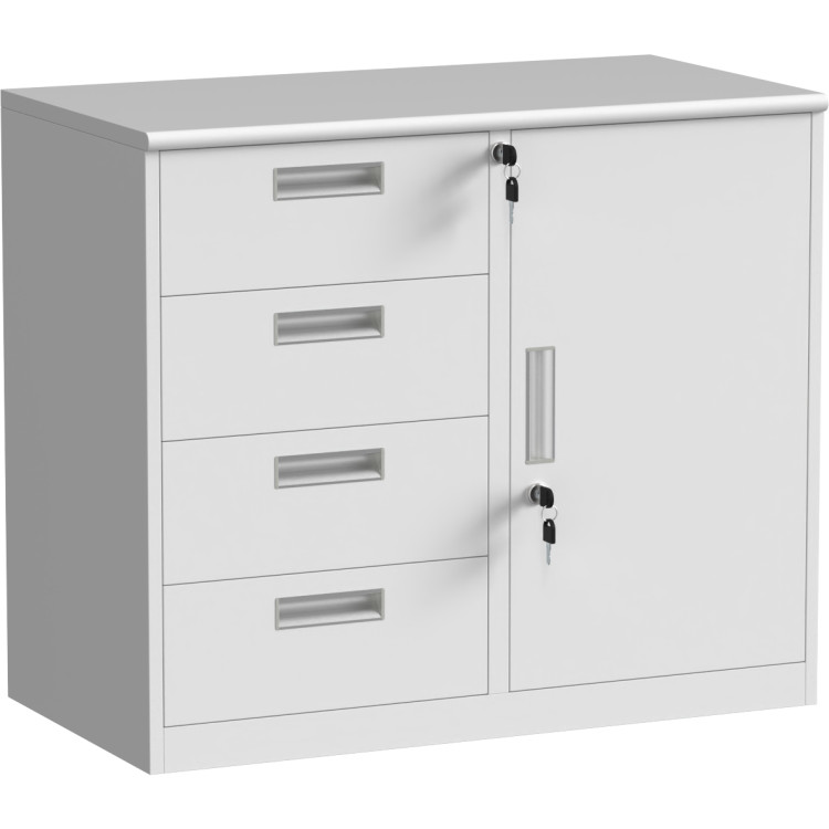 Professional Half Filing Cabinet with Metal Door & Four Drawers MDF Top 800x420x690mm White | CaterEq CEHDWA41