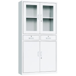 Professional Filing Cabinet with Glass & Metal Doors and 2 Drawers 900x390x1800mm White | CaterEq CEHDWB24