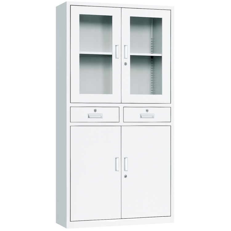 Professional Filing Cabinet with Glass & Metal Doors and 2 Drawers 900x390x1800mm White | CaterEq CEHDWB24