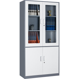Professional Filing Cabinet with Glass & Metal Doors 900x390x1800mm Grey-White | CaterEq CEHDWSB04