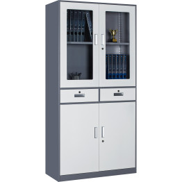 Professional Filing Cabinet with Glass & Metal Doors and 2 Drawers 900x390x1800mm Grey-White | CaterEq CEHDWSB24