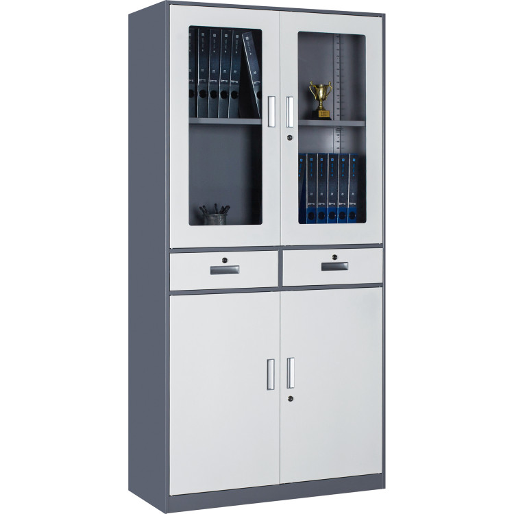 Professional Filing Cabinet with Glass & Metal Doors and 2 Drawers 900x390x1800mm Grey-White | CaterEq CEHDWSB24