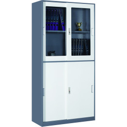 Professional Filing Cabinet with Glass & Metal Sliding Doors 900x390x1800mm Grey-White | CaterEq CEHDYSB04