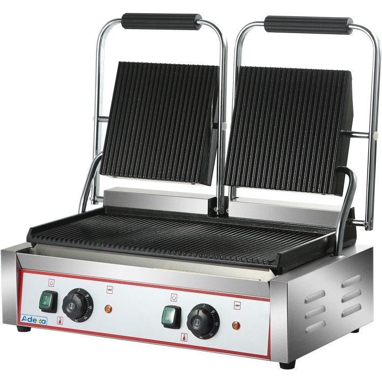 Heavy Duty Twin Panini Contact grill Ribbed 3.6kW Dual Zone - CEHEG813