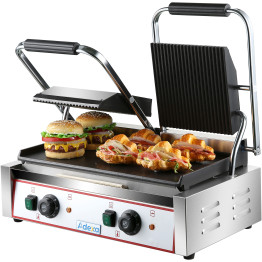 Heavy Duty Twin Panini Contact grill  Ribbed/Smooth 3.6kW Dual Zone - CEHEG813A