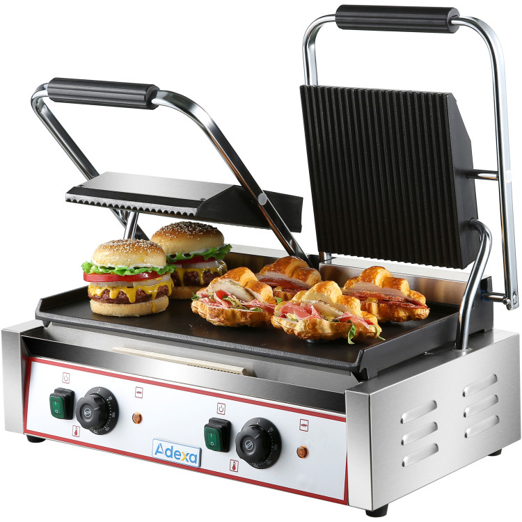 Heavy Duty Twin Panini Contact grill  Ribbed/Smooth 3.6kW Dual Zone - CEHEG813A