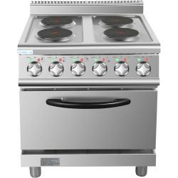 Commercial Electric Cooker 4 Burners with Electric Oven 8kW+4.8kW 700mm Depth - CEHRQ712A