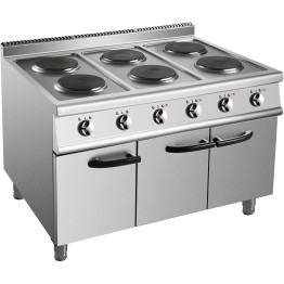 Commercial Electric Cooker 6 Burners with Cabinet Base 6x2kW 700mm Depth - CEHRQ762