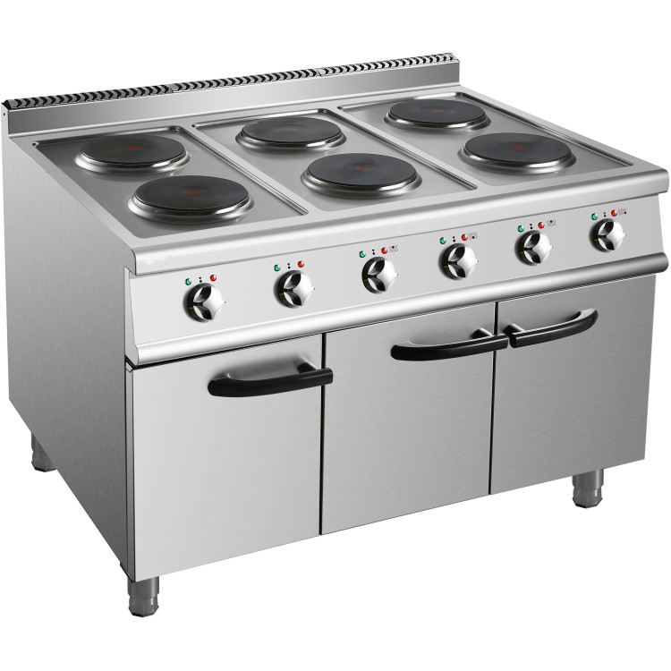 Commercial Electric Cooker 6 Burners with Cabinet Base 6x2kW 700mm Depth - CEHRQ762