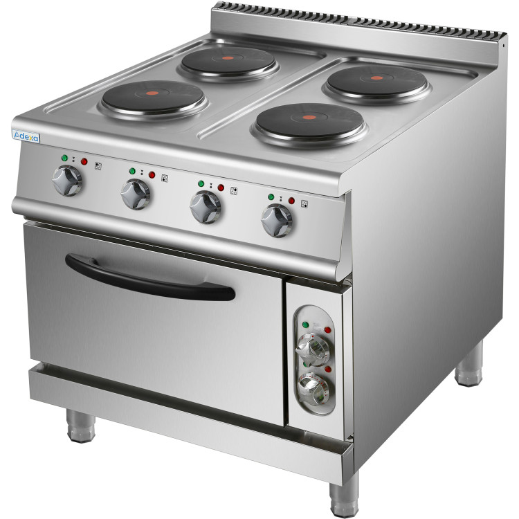 Commercial Electric Cooker 4 Burners with Electric Oven 10.4kW+4.8kW 900mm Depth - CEHRQ912A