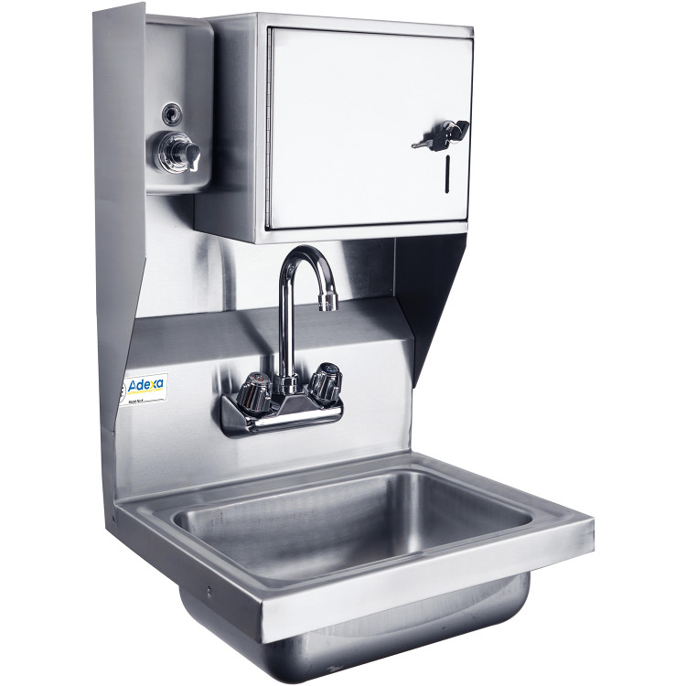 Wall mounted Hand Sink with Faucet & Automatic Soap dispenser & Paper towel dispenser Side splash Stainless steel - CEHS17SDTD Wall mounted Hand Sink with Faucet & Automatic Soap dispenser & Paper towel dispenser Side splash Stainless steel - CEHS17SDTD