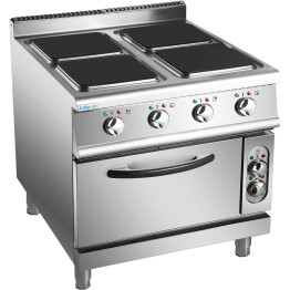 Commercial Electric Cooker 4 Square Burners with Electric Oven 16kW+4.8kW 900mm Depth - CEHSQ912B