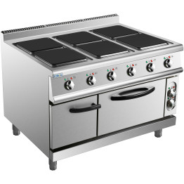 Commercial Electric Cooker 6 Square Burners with Electric Oven 24kW+4.8kW 900mm Depth - CEHSQ962B