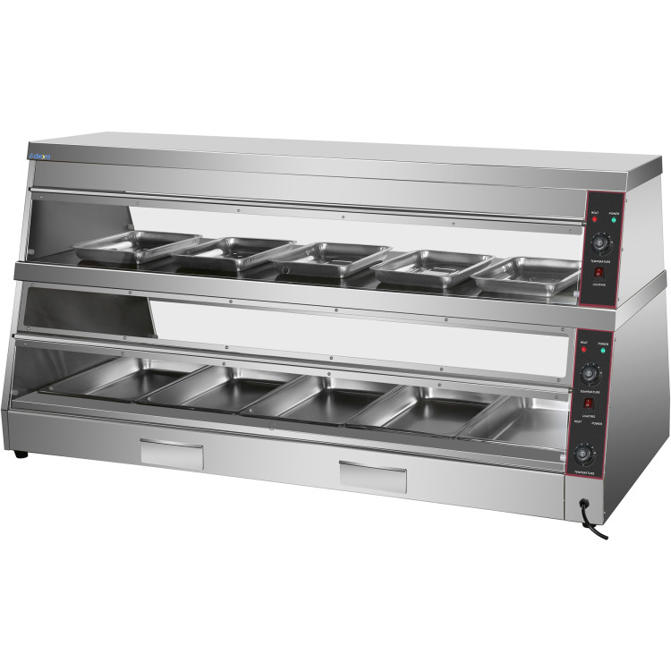Commercial Two-Tier Heated Showcase Food and Chicken Warmer 1800x760x860mm Countertop Dry Heat and Wet Heat - CEHW6PA Commercial Two-Tier Heated Showcase Food and Chicken Warmer 1800x760x860mm Countertop Dry Heat and Wet Heat - CEHW6PA