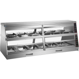 Commercial Two-Tier Heated Showcase Food and Chicken Warmer 2200x760x860mm Countertop Dry Heat and Wet Heat - CEHW6PC