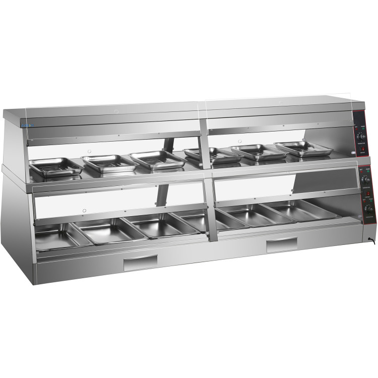 Commercial Two-Tier Heated Showcase Food and Chicken Warmer 2200x760x860mm Countertop Dry Heat and Wet Heat - CEHW6PC