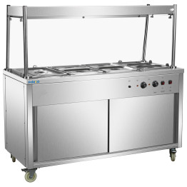 Commercial Mobile Bain Marie Food Service Counter with Hot Cupboard and Heated Gantry | CaterEq CEHXHYH4WS